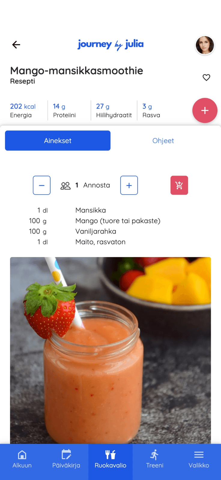 Brändätty asiakassovellus: reseptinäkymä